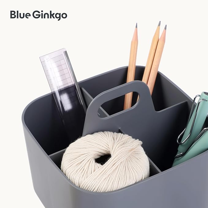 BLUE GINKGO Stackable Organizer Caddy, Square, Dark Grey, Made in Korea | Portable. Adjustable. Home, Office & School Storage. - Image 7