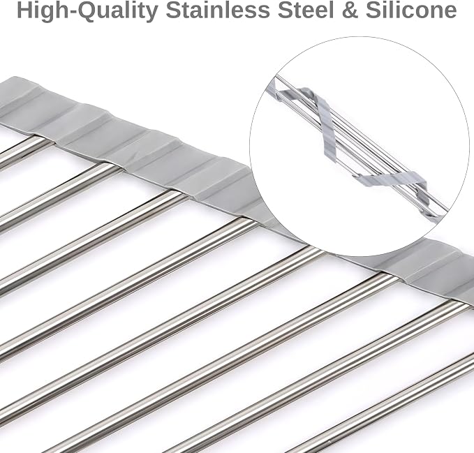 Triangle Sink Corner Dish Drying Rack, Gray Foldable Roll Up Dish Drainer, Multipurpose Kitchen Counter Storage Organizer Drainer Mat - Image 3