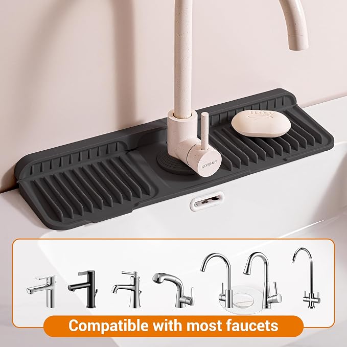 ZJWZLG Faucet Mat for Kitchen Sink, 17.7"X5.5" Silicone Sink Splash Guard , Snap-On Design & 7°slope Fast Drain, Folding Sink Faucet Mat for Universal Kitchen Bathroom Sink(Black) - Image 7