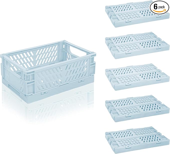 6 Pack Mini Foldable Small Plastic Baskets for Organizing and Storage，Collapsible Storage Crates,Mini Bins for Home Kitchen Bedroom Bathroom Office (Blue, Small 6x4x2.2) by Daixers
