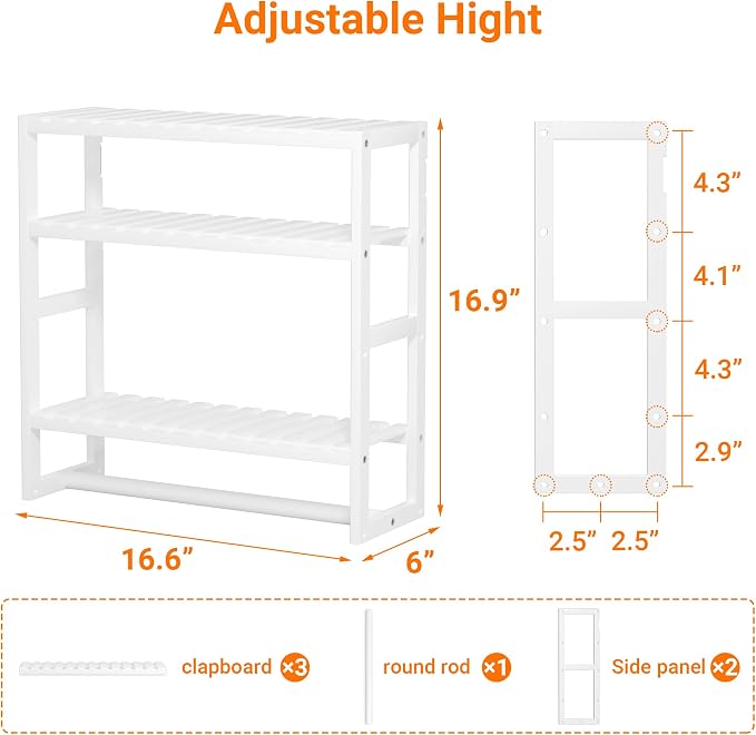 Towel Rack Bathroom Storage Shelves Over The Toilet with Towel Bar 100% Bamboo Adjustable Height Floating Shelf Wall Shower Shelf for Small Space Updated Painting - Image 2