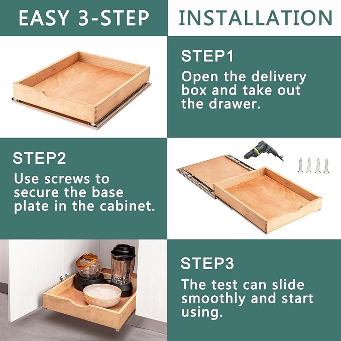 Pull Out Drawers for Kitchen Cabinets, Fully Assembled Wood Cabinet Pull Out Drawer, Pull Out Cabinet Organizer, Fast and Easy DIY Installation, 23”W x 21”D - Image 5