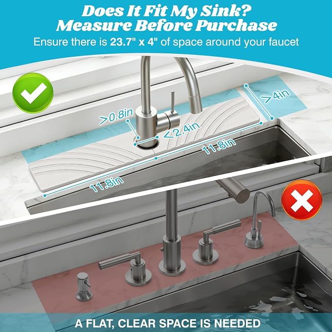 SpaceHacks Stone Faucet Mat for Kitchen Sink 23.7x4 in, White | Fast Drying Diatomite Stone Drying Mat, Water Splash Guard, Textured Drainage Sink Protector, Suits Bathroom&Kitchen Counter - Image 2
