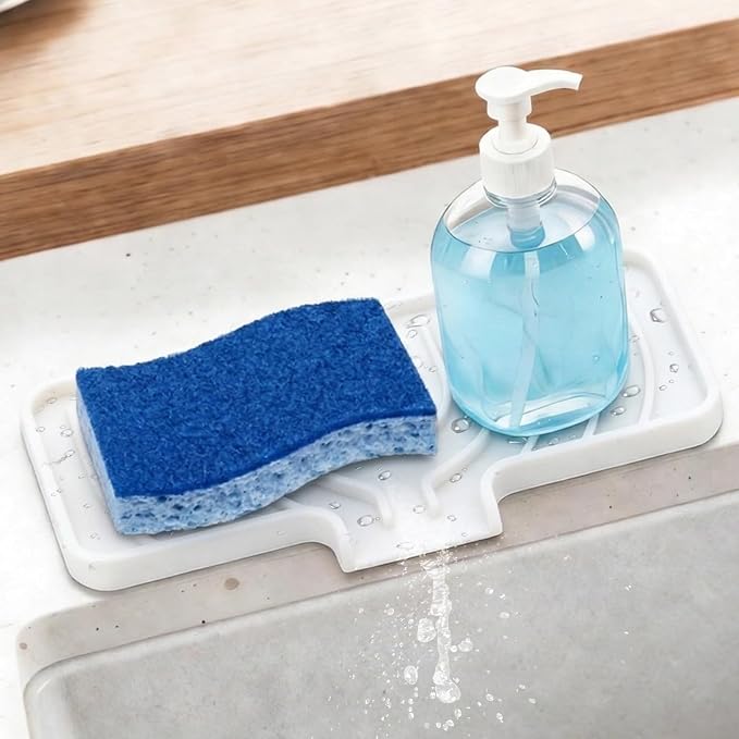 GUUKIN Sponge Holder for Kitchen Sink, 10x4 inch Silicone Dish Drying Mat, Compatible with Scrub Daddy, Kitchen Sink Accessories, Suitable for Kitchens & Bathrooms (White) by GUUKIN