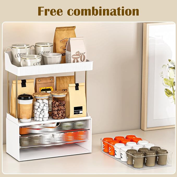 2 Sets 5 Tier Acrylic Makeup & Bathroom Vanity Organizer | 2 Set Clear, 3 drawers 2 open shelves, dustproof, wipe clean, for large skincare, perfumes, lipsticks, dresser, counter - Image 4