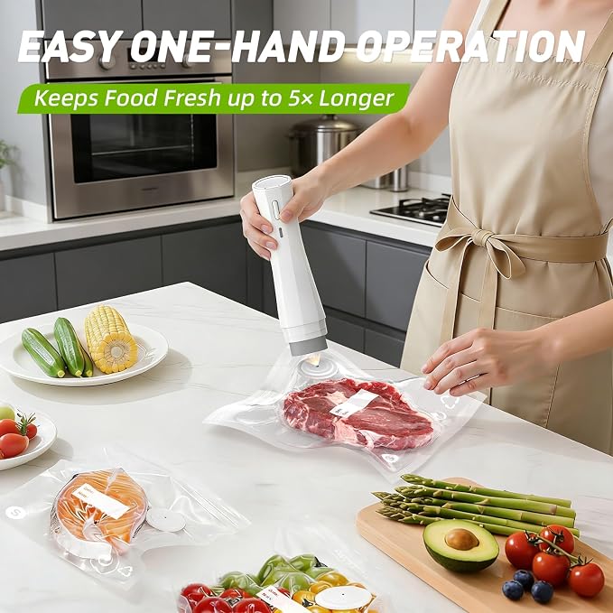 Handheld Vacuum Sealer for Food Storage: Portable Vacuum Sealing Machine with 30 Vacuum Bags - USB Rechargeable Cordless Food Sealer Saver for 5X Preservation - Image 2