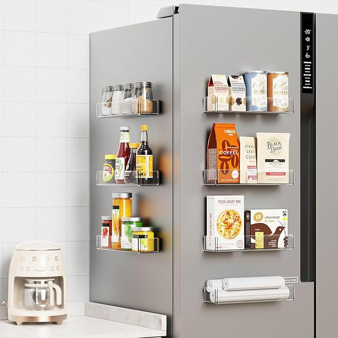 4 Pack Acrylic Spice Racks for Refrigerator and Oven, Magnetic Fridge Organizers and Storage, Clear - Image 5