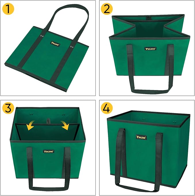 BALEINE 3PK Reusable Grocery Bags, Heavy Duty Shopping Tote Bag | 12'' Long Handles, Reinforced Bottom Keeps Upright, Fold Flat Storage, Water-Resistant Shopping Bag, Multiple Color Options - Image 7