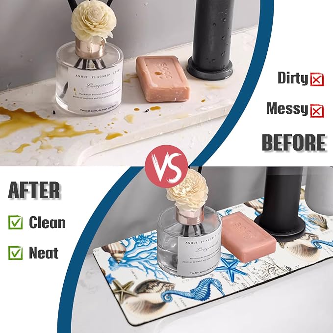 Sink Faucet Absorbing Mat, 2 Pack Drying Mat Around Faucet Sink Splash Guard Behind Faucet Sinkmat For Kitchen Bathroom Island Rv 24 * 5.5 Inch (60 * 14 cm) - Image 5