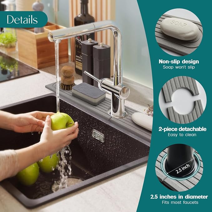 30 inch Kitchen Faucet Absorbent Mat - Diatomaceous Earth Splash Guard for Sink Faucet, Aesthetic Water Absorbing Stone Tray in The Modern Home(Grey, 30" x 3.9") - Image 8