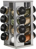 Kamenstein 16 Jar Heritage Revolving Countertop Spice Rack Organizer with Spices Included, FREE Spice Refills for 5 years, Brushed Stainless Steel with Black Caps by Kamenstein