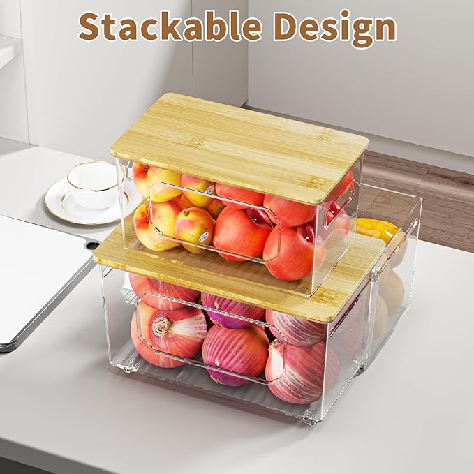 spospo Trash Bag Holder 2-in-1 Under Sink Organizer with Bamboo Lid | Acrylic Trash Bag Dispenser with Pull-Out Basket for Cleaning Supplies, Garbage Bag Holder for Kitchen Laundry Room Storage - Image 5