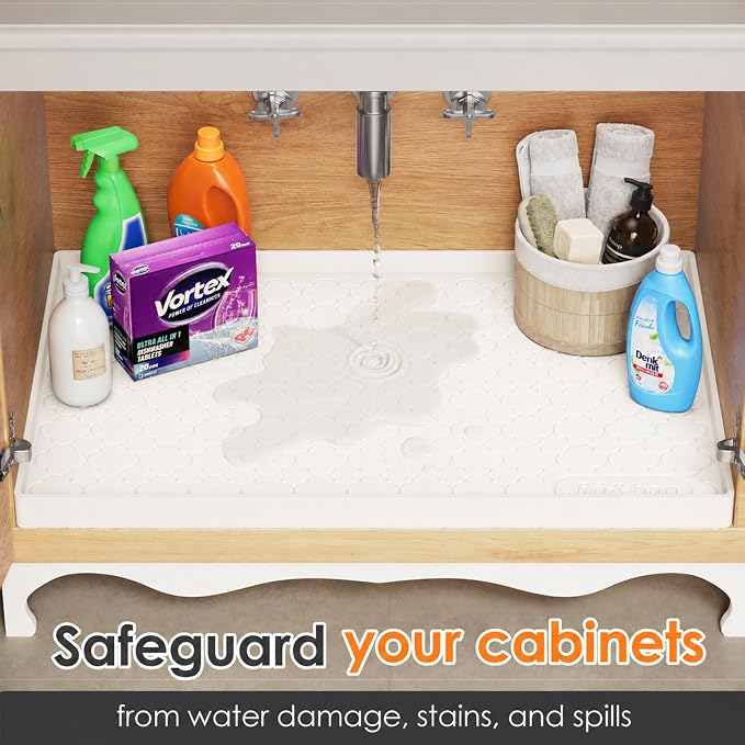Jin&Bao Under Sink Mat 34" x 22" Waterproof Silicone Cabinet Kitchen Liner | Silicone kitchen cabinet protector, bathroom shelf liner, raised edge traps leaks, anti-slip, easy to clean & dishwasher safe - Image 5