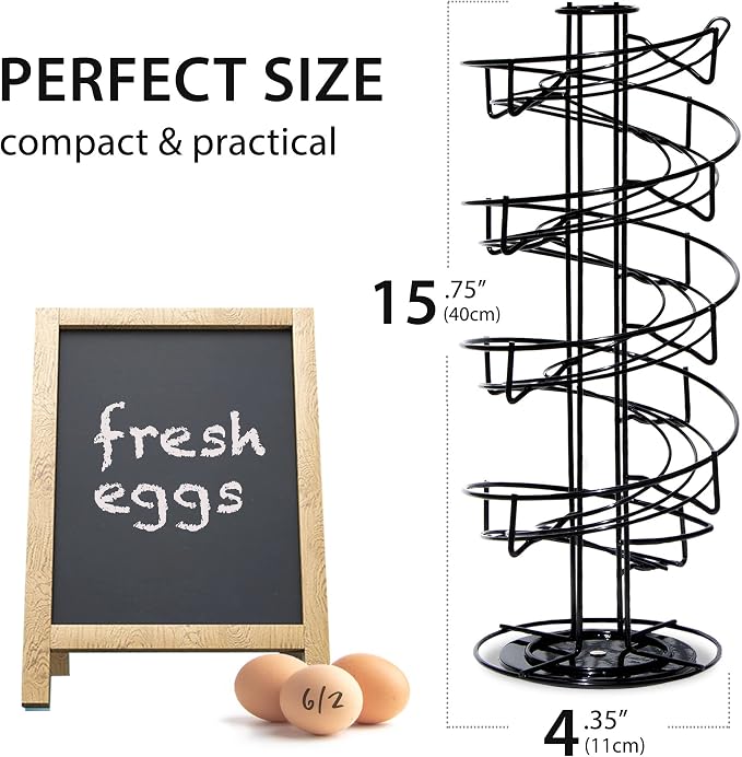 Shop Square Spiral Egg Holder Countertop - Holds 3 Dozen - Fresh Egg Storage Skelter Rack for Counter with Non-Slip Base, Black - Image 2