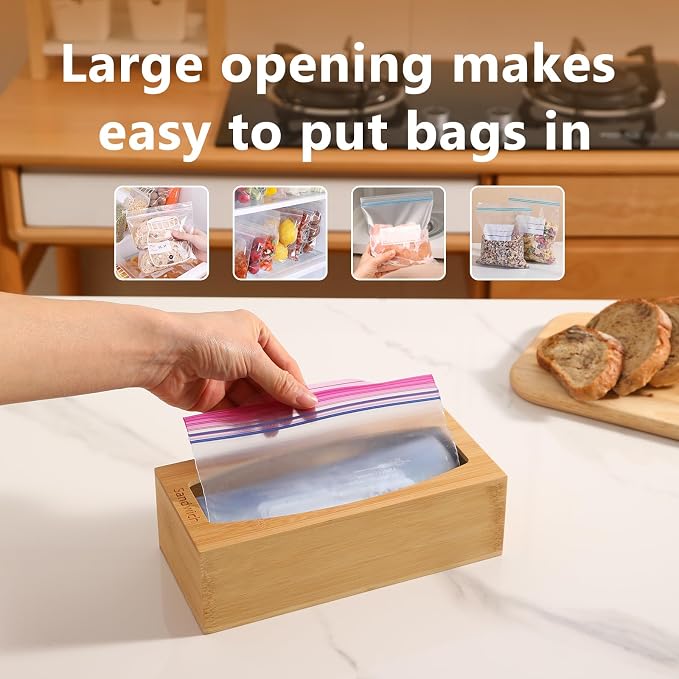 CRAKTH Plastic Bag Storage Organizer for Kitchen Drawer, Bamboo | Space-Saving, Set of 4 Separate, Food Bag Storage Holders, Fits Gallon, Quart, Sandwich, Snack Variety Size Bags - Image 3