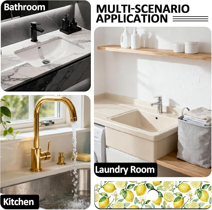 2 Pcs Kitchen Sink Splash Guard Faucet Mat Lemon Pattern Faucet Mat for Sinks Fruit Absorbing Drying Mat for Kitchen Bathroom, 23.6x5.5inch - Image 7