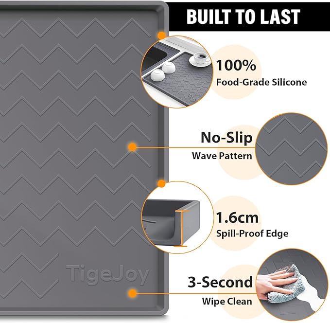 TigeJoy Under Sink Mats for Kitchen Waterproof 25" x 19", Cabinet Liner | Leak-Proof Silicone Mat Sink Protector, Kitchen Essentials Organizer and Storage,Boot or Shoe Tray, Pet Feeding Mat - Image 4