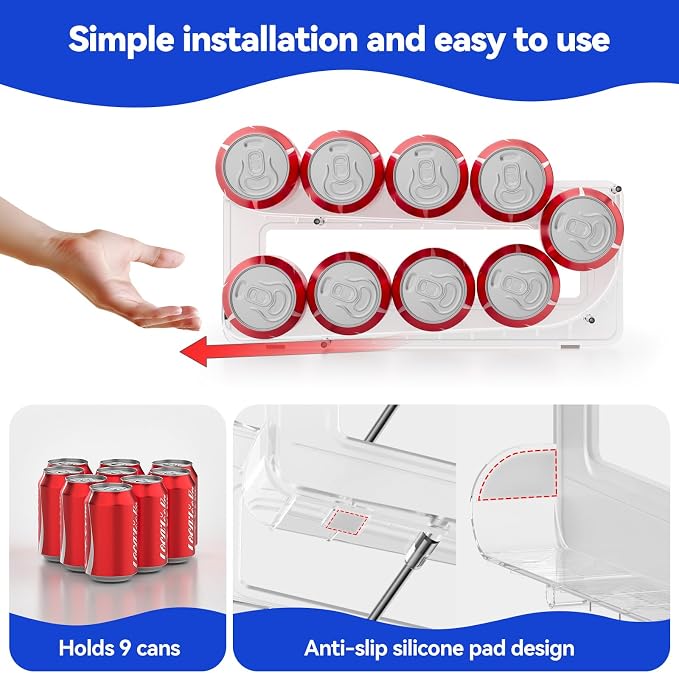 Soda Can Organizer 2Pack, Auto-Roll Dispenser 12oz and Tall Cans | Holds 18 Cans (9 Per Rack), Screwdriver Included, Anti-Slip Rubber Feet, Impact-Resistant Plastic, Fits Most Fridges - Image 6