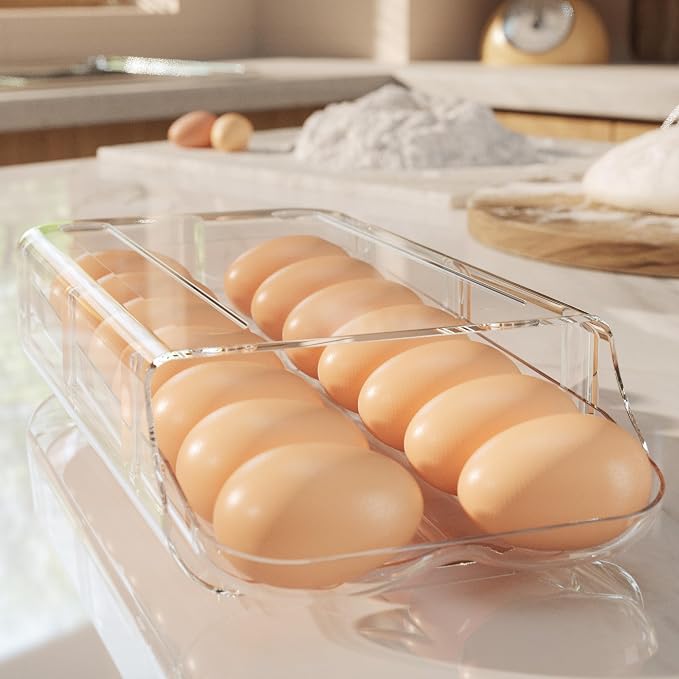 theaoo Egg Holder for Fridge, Automatic Rolling Egg Container, Clear, 1Pack | Quick Removable Inner Tray For Easy Egg Loading. Stackable Egg Dispenser For Refrigerator Storage and Organization - Image 8