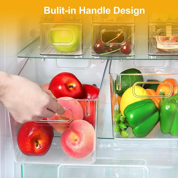 Hudgan Set of 8 Clear Plastic Storage Bins, 8 Large Storage Containers for Pantry Organizers, Home Edit, Kitchen Cabinet, Refrigerator, Under Sink Organization, Bathroom, Office - Image 3
