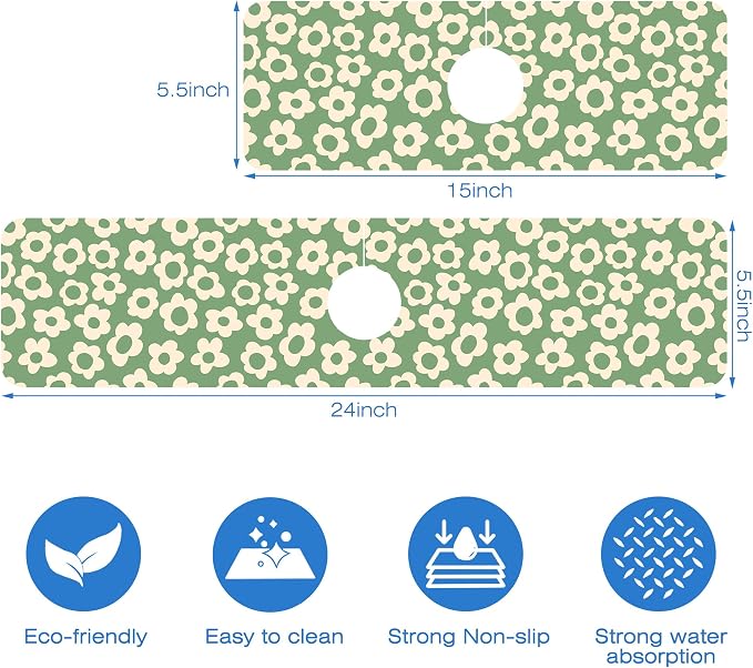 Vintage Groovy Flowers Sink Faucet Absorbing Mat Splash Guard Behind Sink Absorbent Fast Drying Draining Mat for Bathroom Kitchen 5.5"15 - Image 3