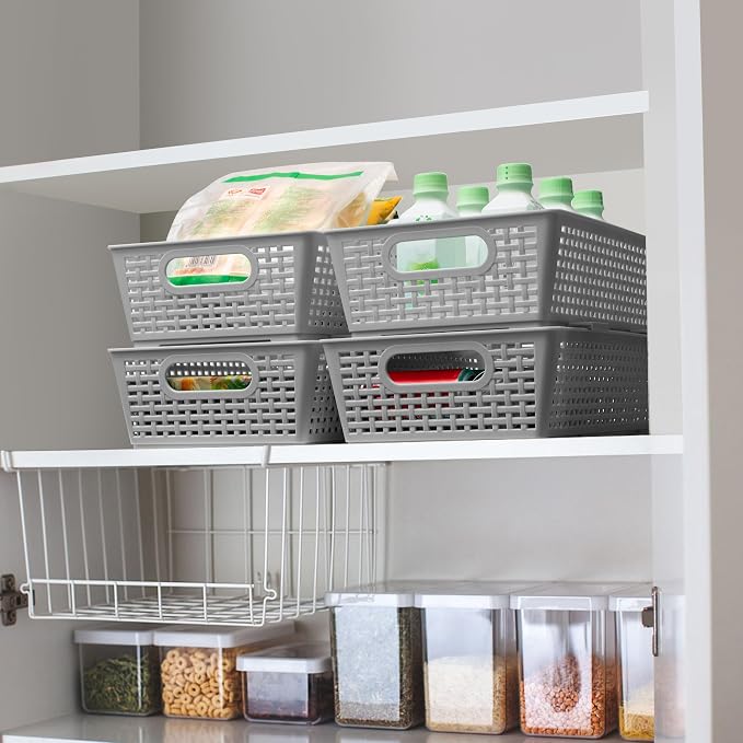 Tiawudi Stackable Woven Plastic Basket, Storage Bins for Cabinet, Closet, Shelf, Under Sink and Countertop, Pantry Organizer Bins, 6 Pack - Image 5