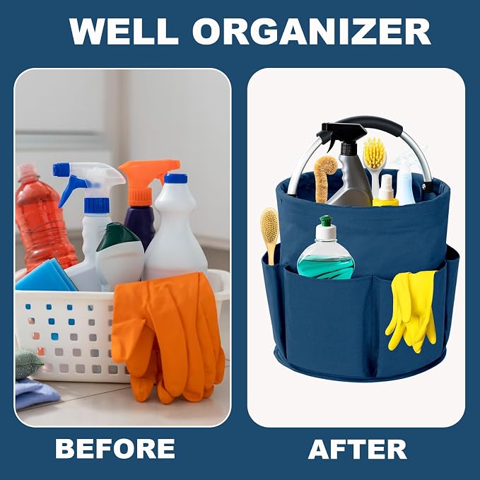 Cleaning Caddy with Handle, 17L Foldable Cleaning Supplies Organizer, Portable Storage Basket, Cleaning Supply Caddy, Multifunctional Cleaning Bucket Bag for Garden, Home, Kitchen (Blue) - Image 3
