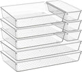 8 Pack Drawer Organizer for Kitchen Gadgets, Large Clear Plastic Drawer Divider for Kitchen Accessories, Bathroom Organizers and Storage, Home Essentials for Makeup and Vanity Accessories by Criusia