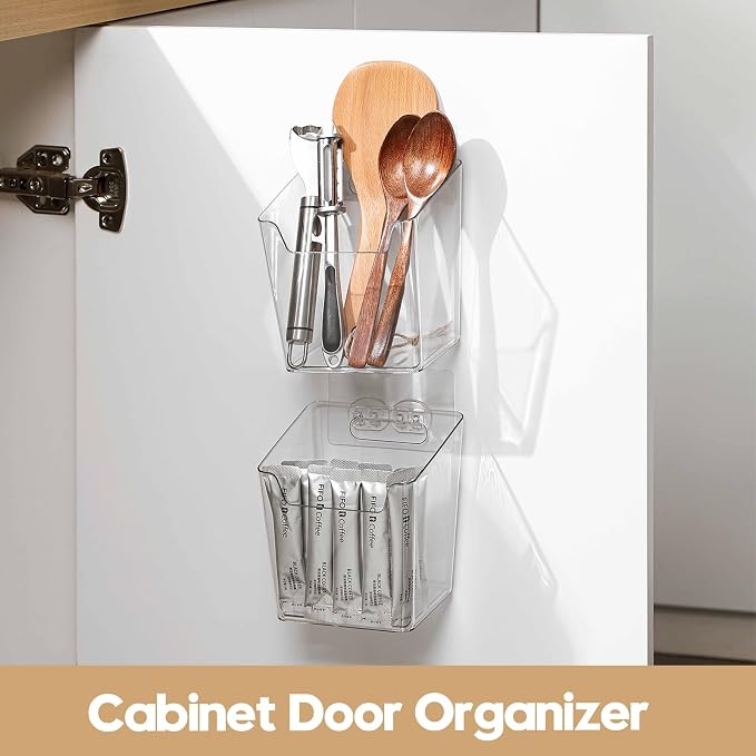 Clear Acrylic Pen Holder, 6 Pack Cabinet Door Organizer Adhesive, Bathroom Wall Mount Caddy Kitchen Plastic Storage Bin Box for Office Marker,Art Supply, Small Cleaning Supply, Seasoning Drink Packet - Image 4