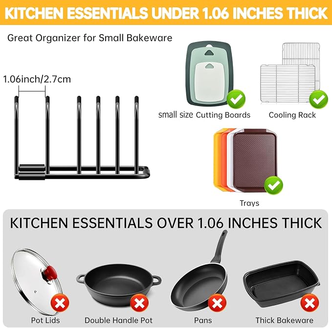 Kitchen Cutting Board Organizer Rack, 5-Slot Storage Holder for Boards, Bakeware, Cookie Sheets (2pc Black) - Image 3