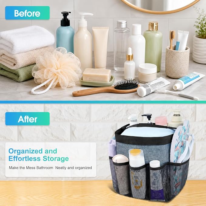 Mesh Shower Caddy Portable - 9 Pockets for College Dorm Room Essential | Large Capacity Mesh Shower Caddy with 9 Pockets, Portable Hanging Toiletry Bag for College Dorm, Gym, Camping and Beach - Image 5
