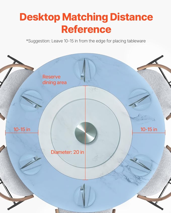 VEVOR 20 in Glass Lazy Susan Turntable, 360° Rotation Round Clear Tabletop Rotating Tray, Tempered Glass Dining Table Centerpiece, Smooth and Silent Spin, for Family Gatherings, Banquets & Weddings - Image 6