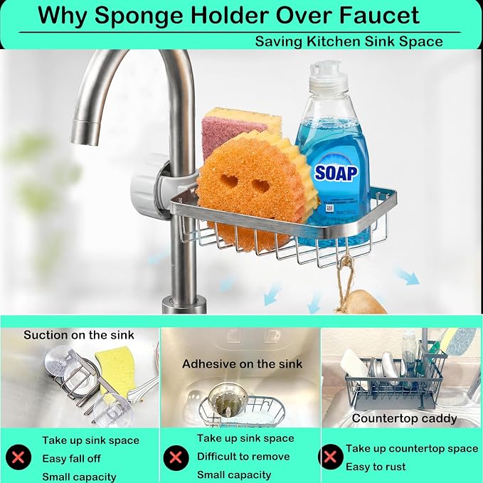 Kitchen Sink Sponge Holder over Faucet Caddy Organizer for Round Faucet - Image 7