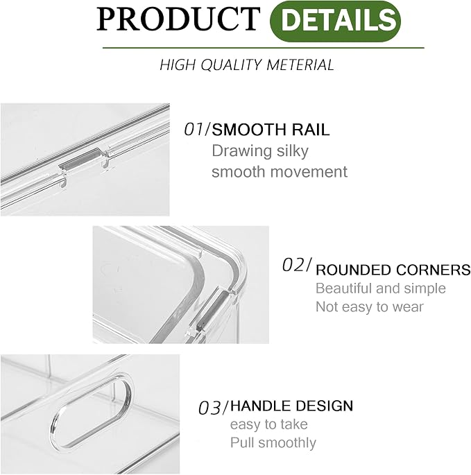 Refrigerator Organizers and Storage, 2 Pack BPA-Free Sturdy Stackable Clear Pull out Drawer Organizer Bins, Fridge Organizers and Storage for Fruit, Produce, Drink, Snack and Food Storage Containers - Image 6