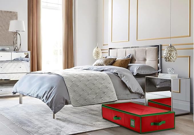 Premium Wrapping Paper Organizer Storage | Gift Wrap Holder With Extra Pockets for Christmas Decorations, Reinforced Handles, Heavy Duty, Ultra-Durable, Tear-Proof Fabric - Fits Up to 27 Rolls (Red) - Image 8