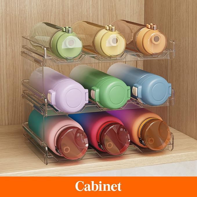 Lifewit 3 Tier Stackable Water Bottle Organizer for Cabinet, Plastic Bottle Holder Fits 9 Bottles/Tumblers up to 3.8" Diameter for Pantry/Countertop/Cupboard, 28 x 19 x 24 cm/11 x 7.5 x 9.5" - Image 6