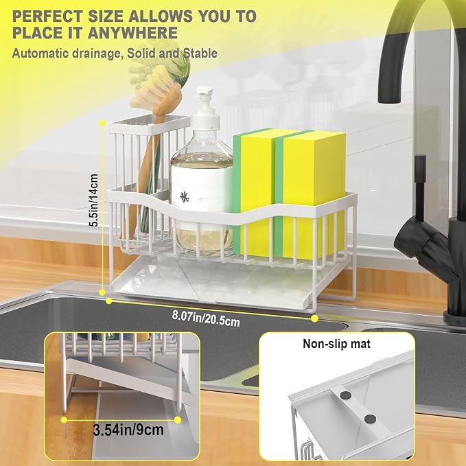 Fssvcd Maifan Sink Caddy Sponge Holder for Kitchen with Brush Holder and Stainless Steel Self Drain Tray, Rustproof Kitchen Sink Organizer for Sponge, Soap Dispenser Storage Accessories - Image 5