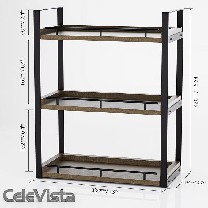 Bathroom Counter Organizer, 3 Tier Wood Countertop Shelf | for Vanity, Skincare, Makeup, Coffee Storage, Wood Shelves, Durable Metal Bracket, for Bathroom Sink, Kitchen (Deep Brown) - Image 5