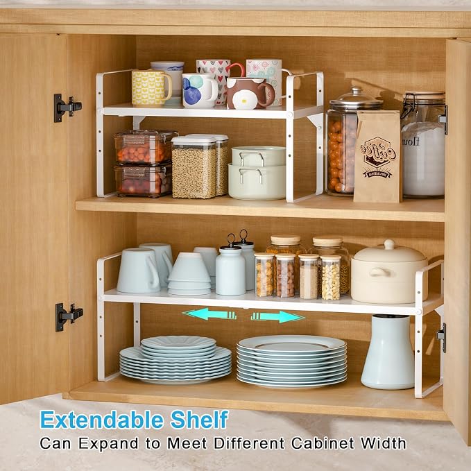 15.5 to 25.5 Inch Kitchen Cabinet Shelf Organizers，Kitchen Shelf Organizer | Adjustable Counter Organizer, Set of 4 Expandable Countertop Storage Shelves, Stackable Design, 30LBS Heavy Duty, Space Saver - Image 4