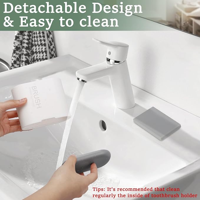 Toothbrush Holders Toothpaste Organizer for Bathrooms, White, Small | 2 Slots, Easy to Clean, Plastic, Kids Electric Toothbrush, Drainage, Removable, For Bathroom, Vanity, Kitchen Sink, Office - Image 5
