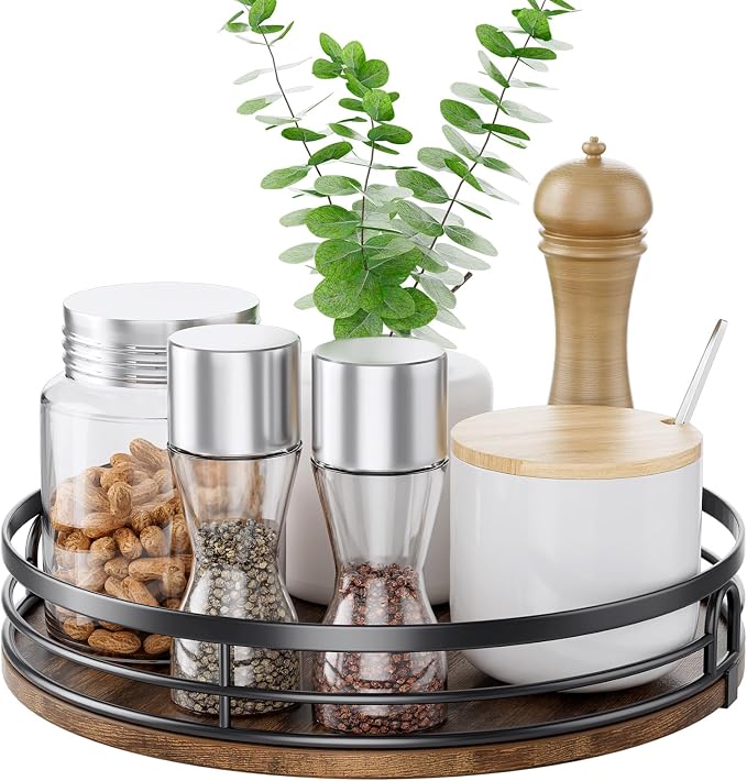 LAMU 12'' Lazy Susan Turntable Organizer for Cabinet, Round Wood Lazy Susan for Table Top, Countertop, Kitchen, Pantry, Spice, Bathroom Vanity, Decor - Image 9