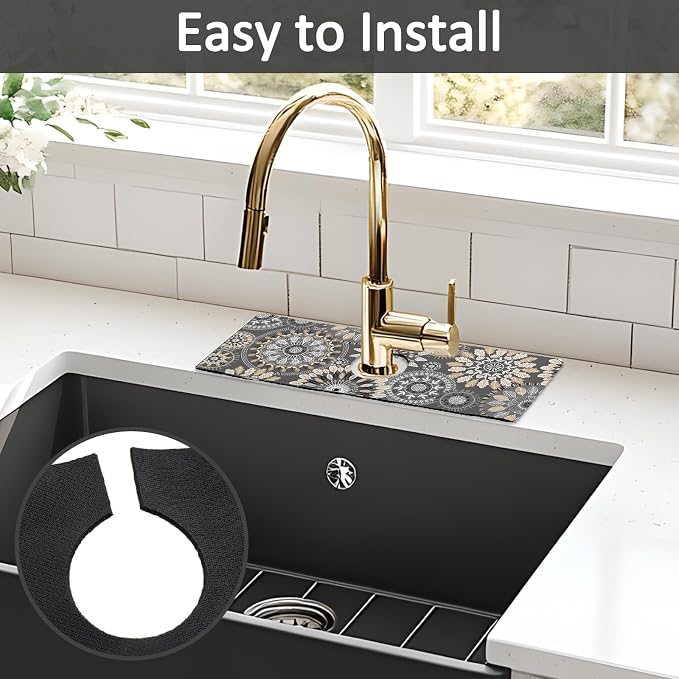2PCS 15" X 5.5" Kitchen Sink Splash Guard Faucet Mat Mandala Super Absorbent Fast Drying Faucet Guard & Draining Mat Sink Splash Guard Behind Faucet for Kitchen, Bathroom - Image 5