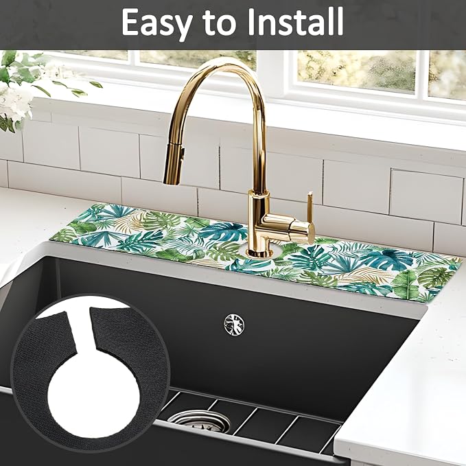 2PCS 24" X 5.5" Kitchen Sink Splash Guard Faucet Mat Leaf Super Absorbent Fast Drying Faucet Guard & Draining Mat Sink Splash Guard Behind Faucet for Kitchen, Bathroom - Image 5