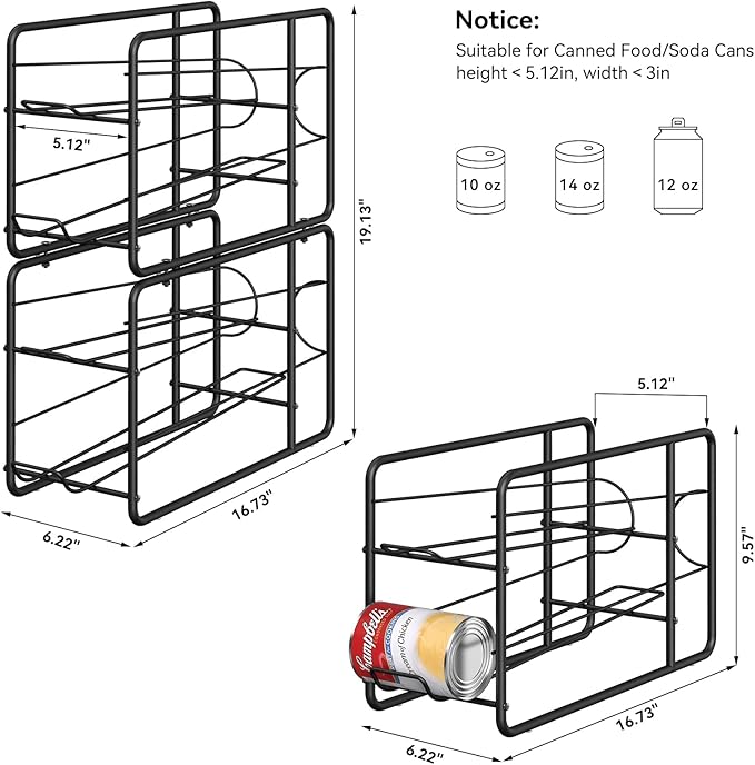 MOOACE 4 Pack Can Organizer for Pantry, Stackable Soda Can Dispenser Rack | Kitchen Canned Food Storage, Beverage Soup Cans Holder Drink Organizer for Cabinet Fridge, Black - Image 5