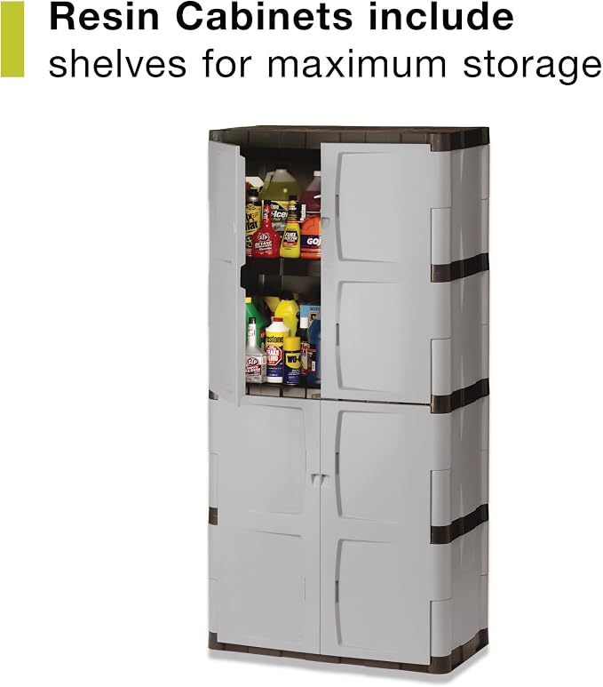 Rubbermaid Freestanding Storage Cabinet Five Shelf with Double Doors Lockable Large 690-Pound Capacity Gray For Garage/Outdoor Garden Tools/Toys/Power Tools/Pool Accessories Grey - Image 3