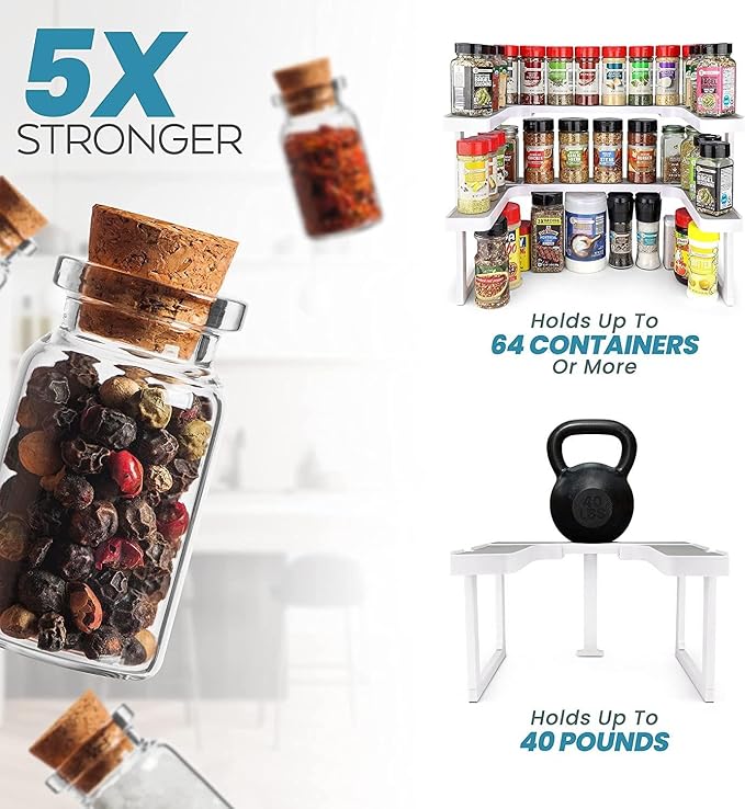 Deluxe - Expandable Spice Rack and Stackable Cabinet & Pantry Organizer (1 Set of 2 Shelves) - As seen on TV Deluxe (Spicy Shelf Organizer) - Pantry Organization - Pantry Spice Organizer - Image 9