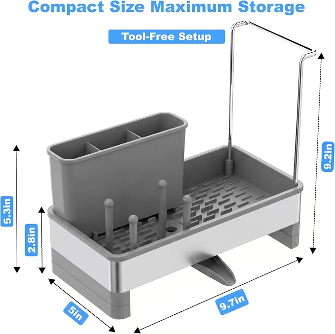 Sponge Holder for Kitchen Sink Caddy Organizer, Dish Brush Holder | Stainless Steel Sponge Caddy for Kitchen Countertop Organizer, Rustproof Dish Soap and Sponge Rack with Dishcloth Drying Rack - Image 7