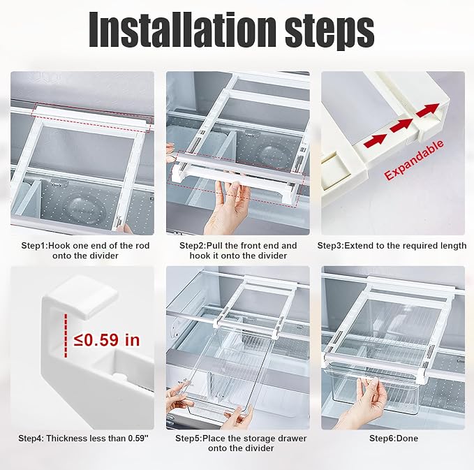Refrigerator Organizers Storage Fridge Drawer, Storage Containers - 1pc(M) | Under Shelf Drawer for Fruit, Deli, Cheese, Seafood, Pull Out Plastic Organizer Bins fit for Medium Fridge Shelf, Simple Use - Image 5