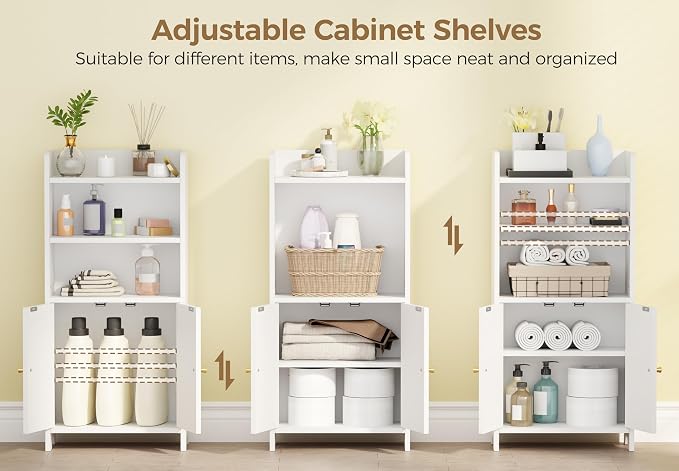BEWISHOME Bathroom Storage Cabinet,Small Floor Cabinet,Toilet Paper Cabinet | with 2 Doors and Shelves, Bathroom Organizers and Storage for Small Spaces, White 7.9" D x 14.6" W x 31" H YYG08W - Image 4