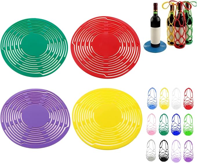 Multi-Use Silicone Storage Bag & Organizer,Multifunctional Mesh Coaster,Silicone Wine Carrier,Reusable, Foldable, Portable Coaster for Wine Bottles, Cans, Cups, Hot Dishes,and Beverages(4PCS-c) by Unknown